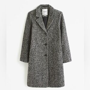 Women's New Without Tags Black Herringbone Abercrombie Wool Blend Coat